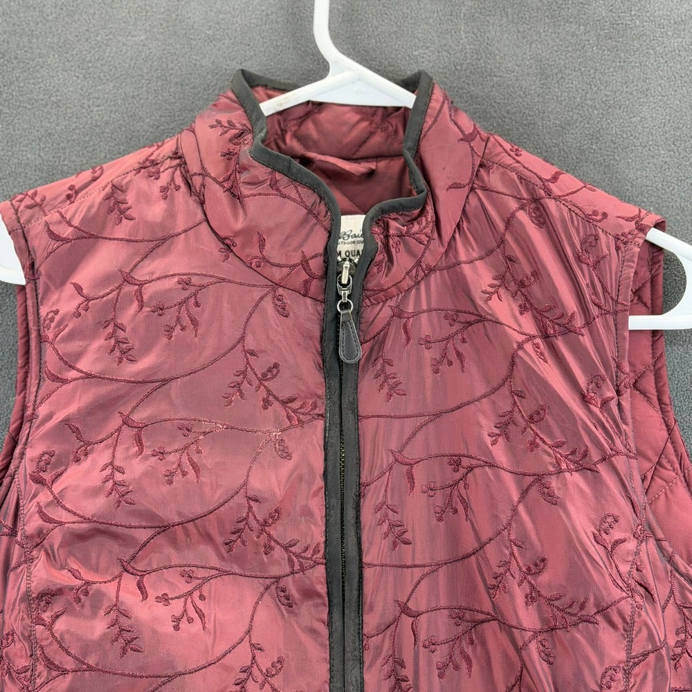 Eddie Bauer Womens L Burgundy Embroidered 650 Fill Goose Down Puffer Vest Jacket